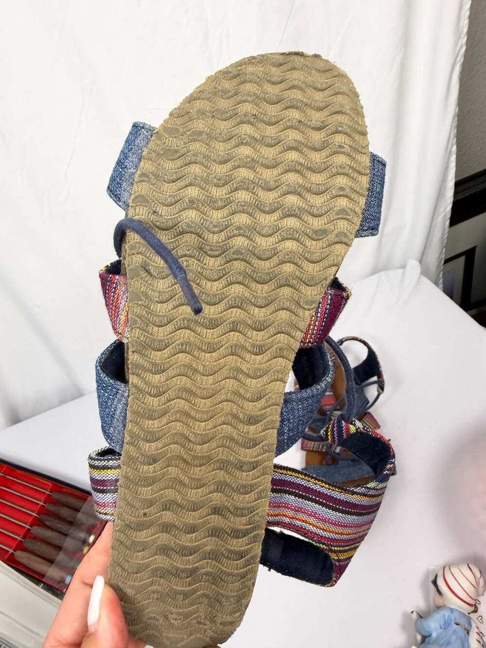 Minnetonka Effie Multi-Colored Striped Denim Lace-Up Gladiator Sandals - Picture 5 of 5
